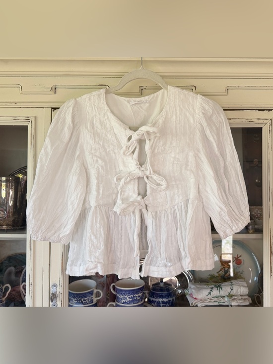 Peppermayo Tops - Peppermayo White Tie-Front Peplum Blouse